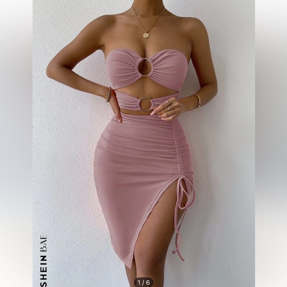 Shein Bae Ring Cut Out Front Split Thigh Tube Dress